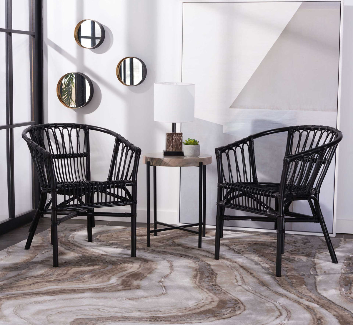 Adhara Rattan Accent Chair Black (Set of 2) - Froy.com