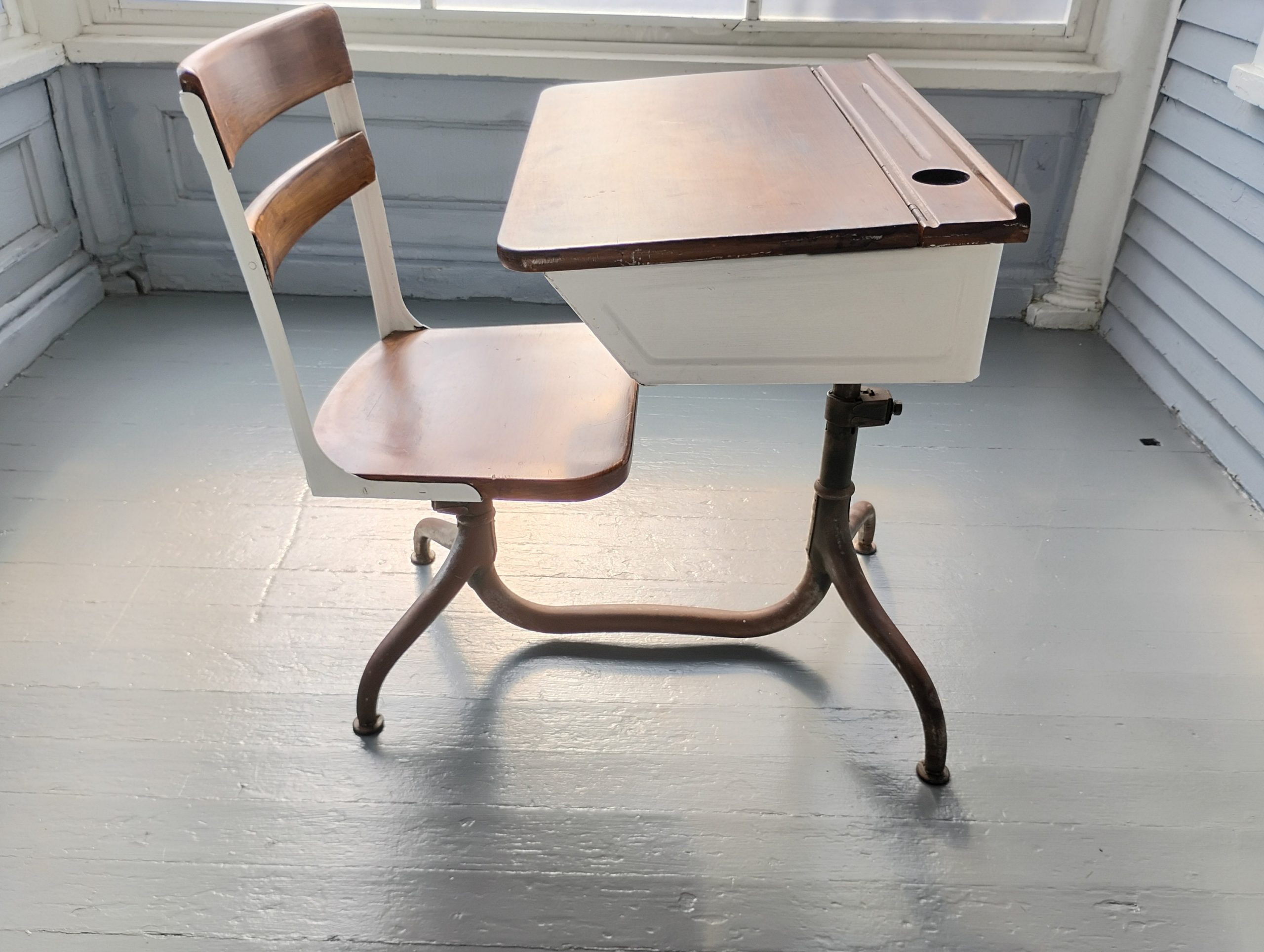 Antique School Desk Kids Desk and Chair Metal and Wood Homework Desk American Seating Co Desk Furniture Back to School RhymeswithDaughter