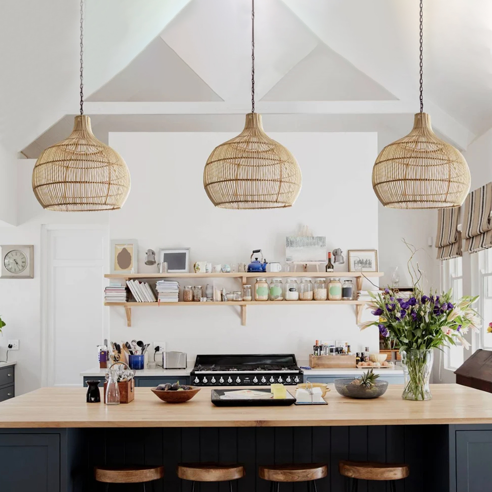 Babodecor Kitchen Island Rattan Pendant Light Farmhouse Vintage Rustic Lighting