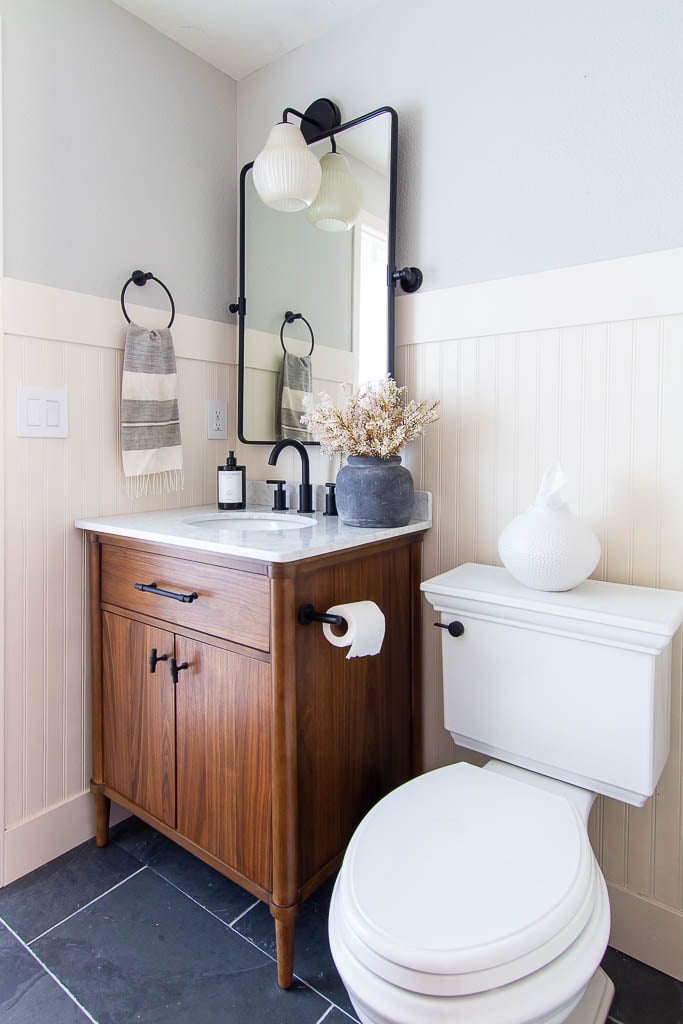 Beautiful DIY Half Bath Makeover Before & After Story - Inspiration For Moms