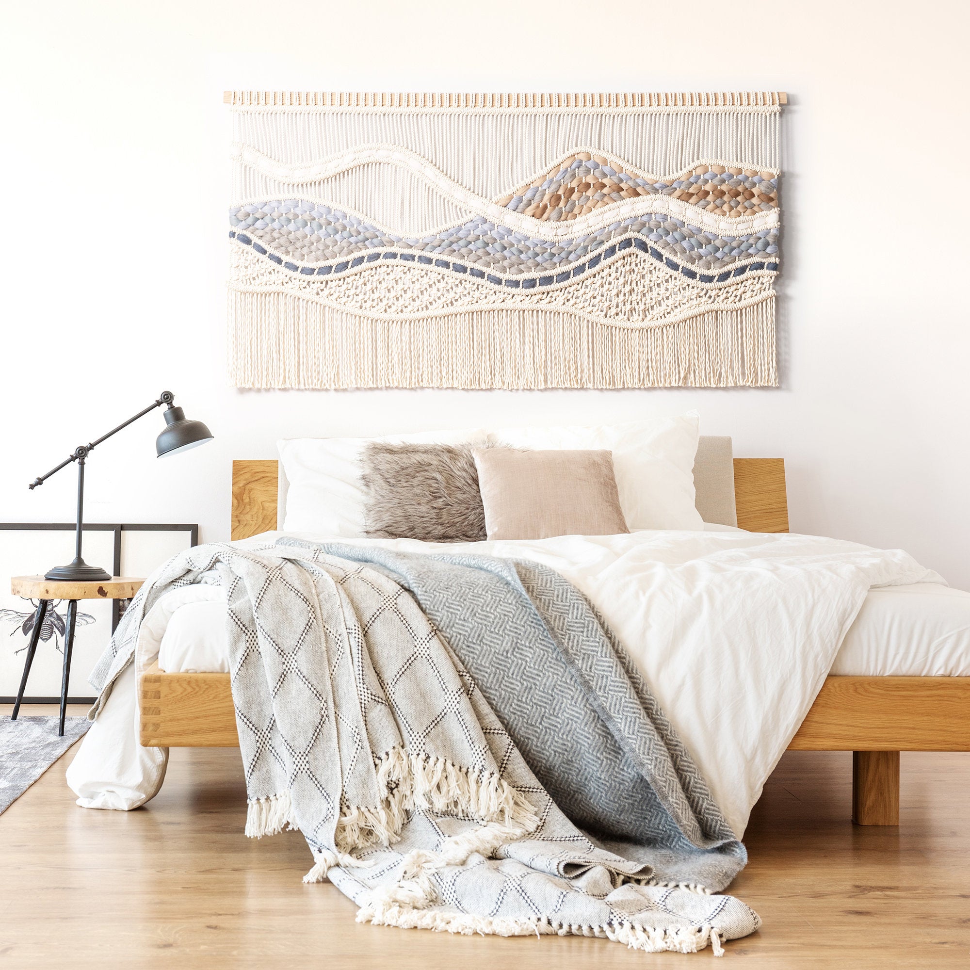 Boho Woven Art Wall Hangings Macrame Wall Hanging Leaves Boho Wall Decor, Handmade Yarn Woven