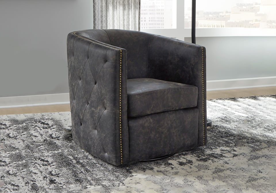Brentlow Distressed Black Accent Swivel Chair | Cincinnati Overstock Warehouse
