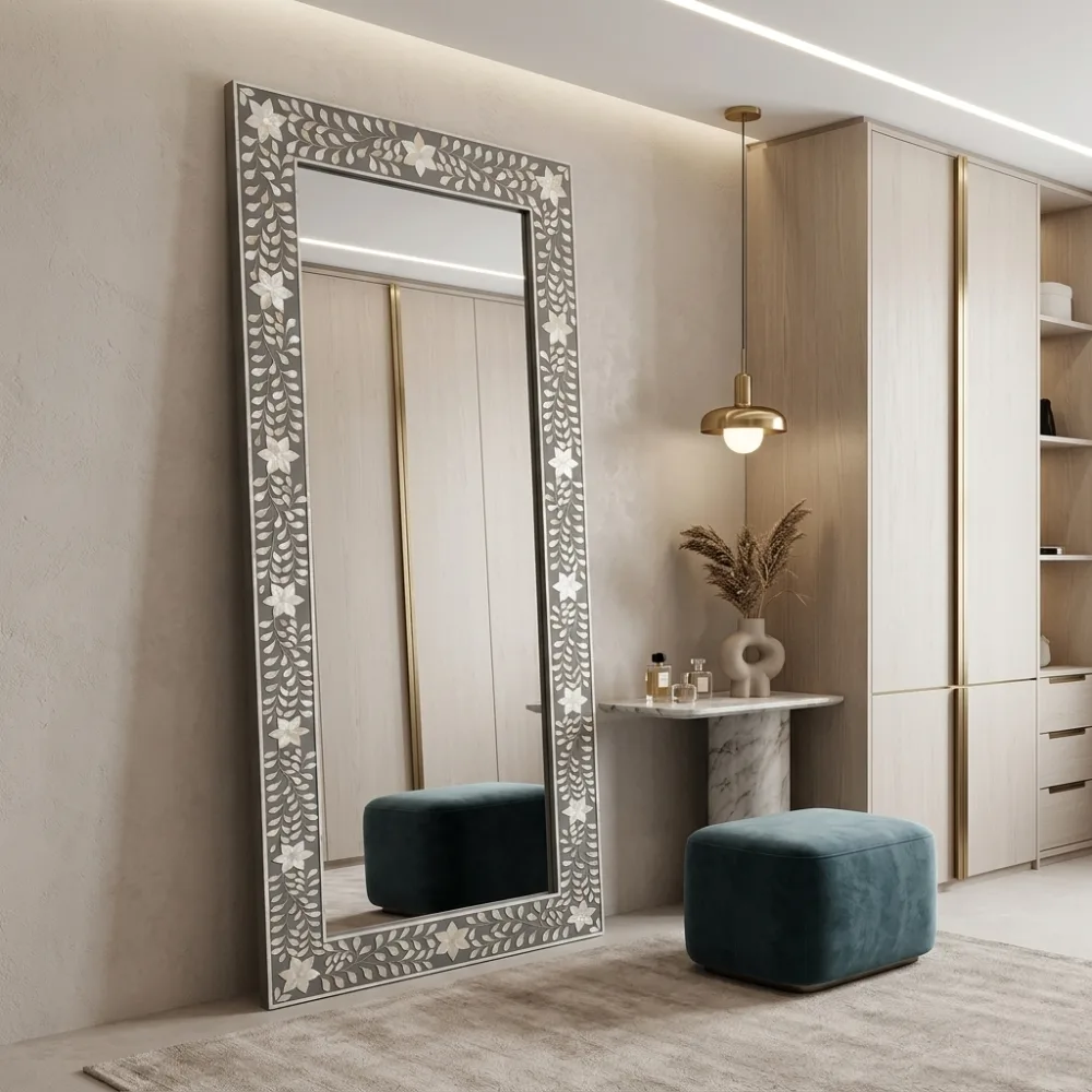 Buy Grey Mother of Pearl Decorative Large Wall Mirror Online