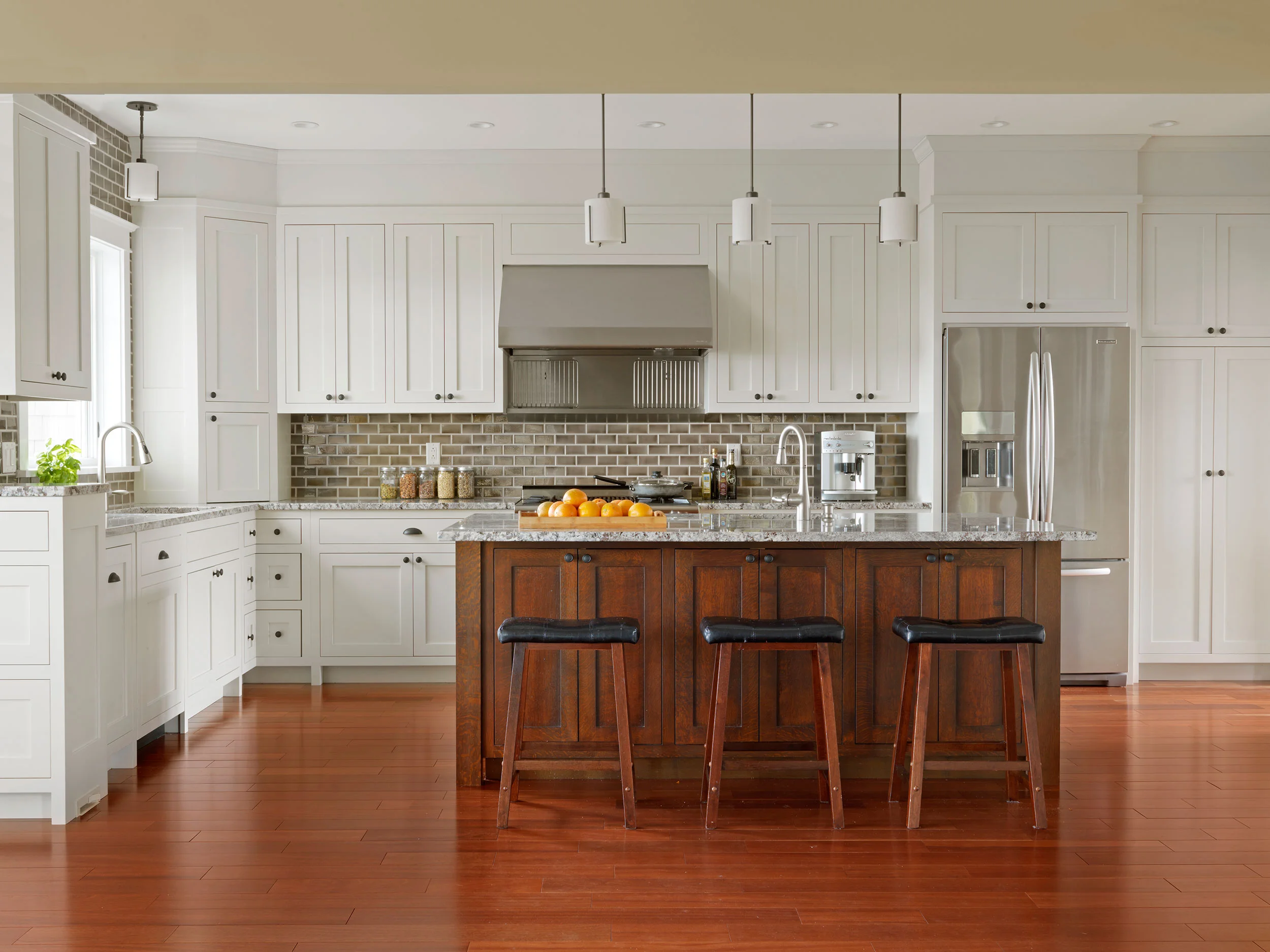 Crisp White Kitchen Meets Rich Wood — Simpson Cabinetry