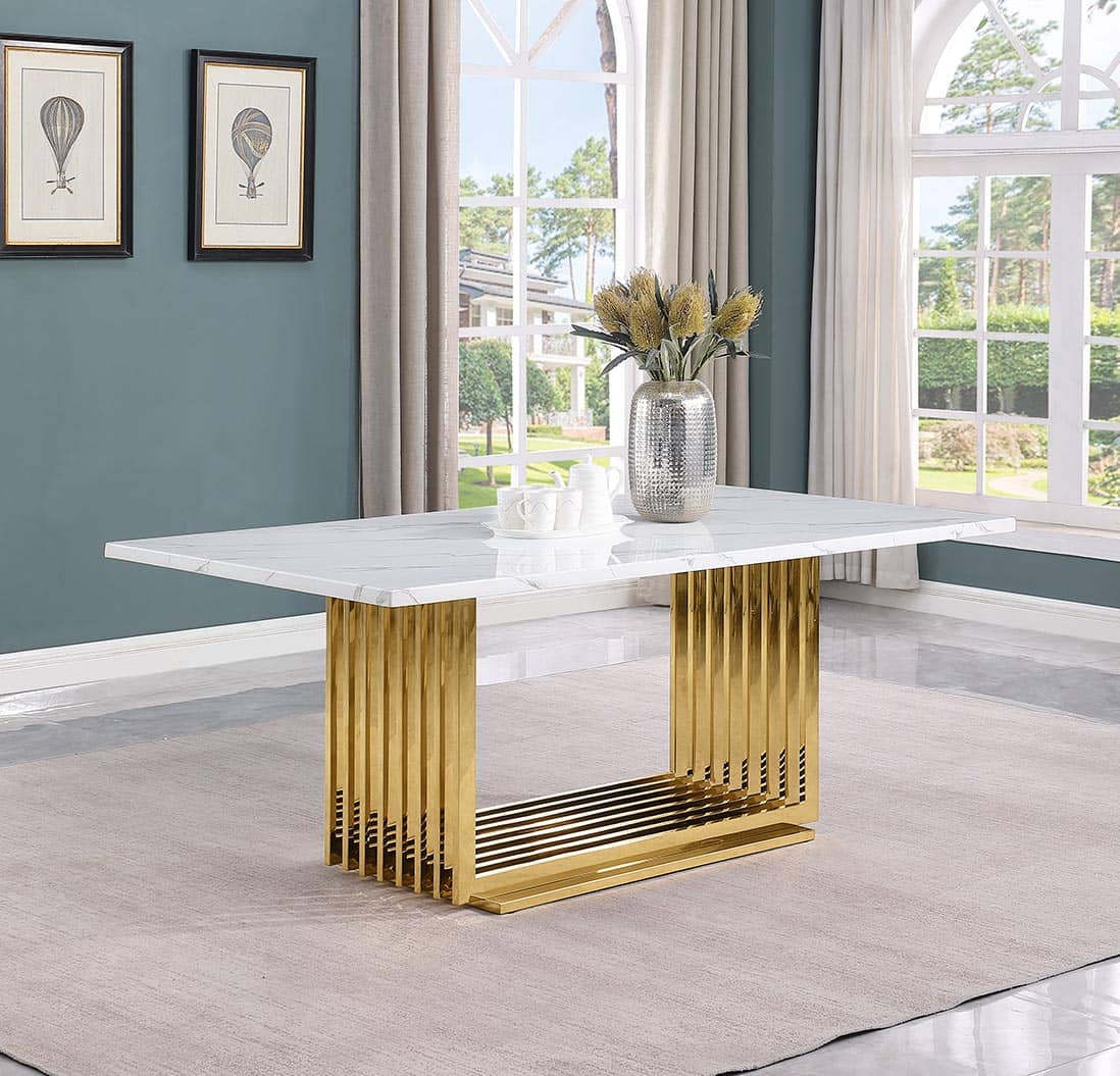 D313 with SC334-7: Big White Marble Dining Set (7 & 9pc, 4 Colors) – Best Quality Furniture