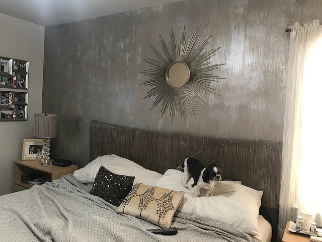 Decorative Painting: bedroom accent wall - Karen Young, wallpaper installation and faux painting