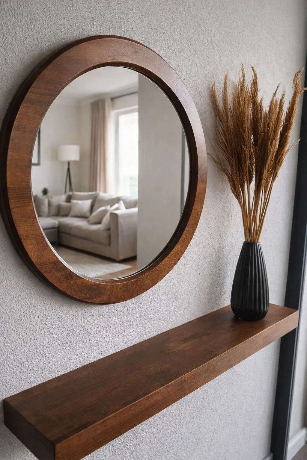 Diamond Wall Mirror 70 Cm – Modern Natural Wood Wall Mirror – Woldars Furniture