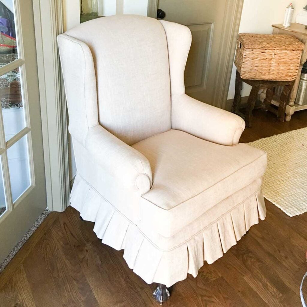DIY Reupholstered Wingback Chair: Before and After Makeover