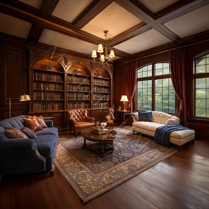 Elegant Grand Triple Arch Library Ladder Bookcase