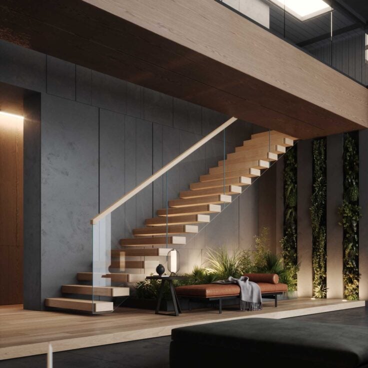 FLIGHT Cantilever in a Dark, Modern Home - Viewrail