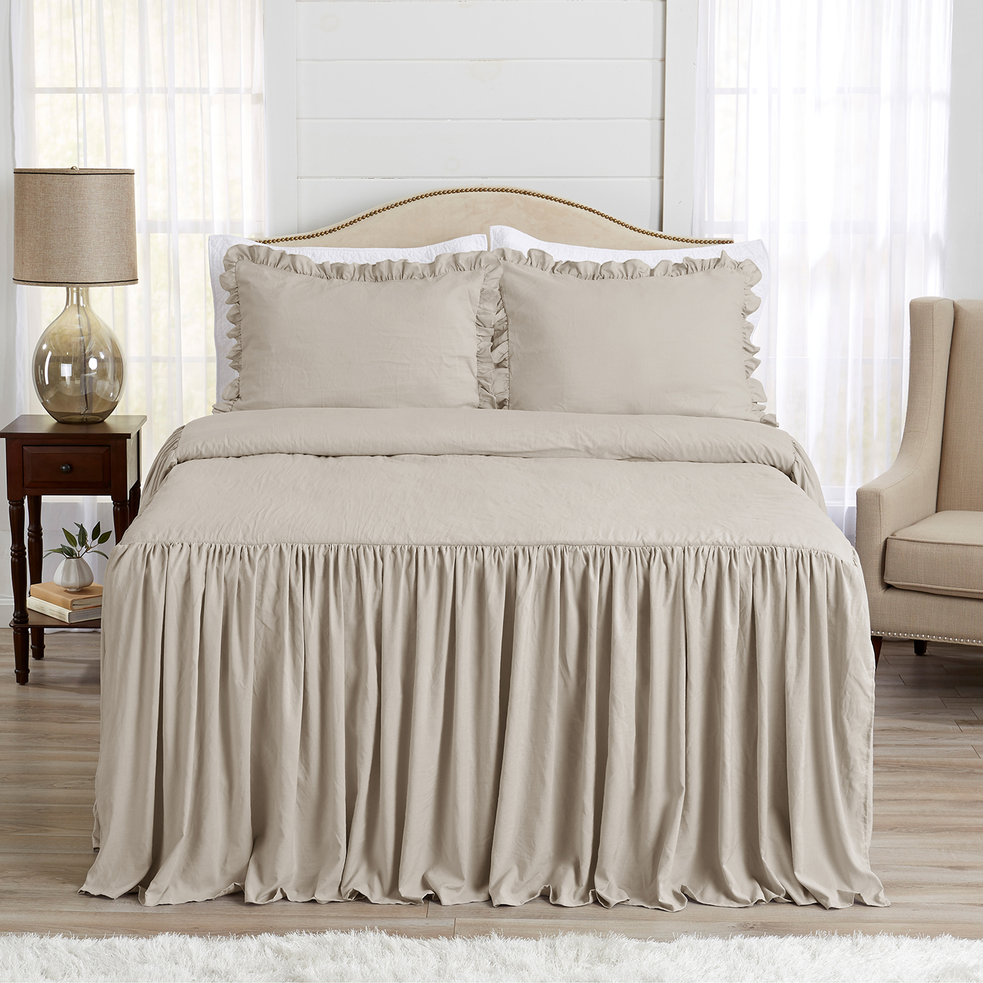 Gathered Bedspread Beige Collection King Size Extra Long Bedspread Cover | Sweet Jojo Designs