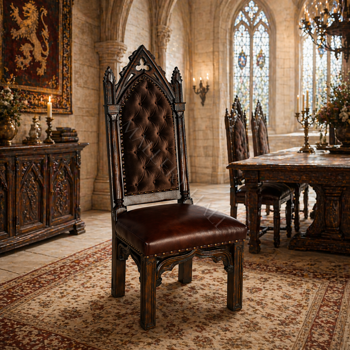 Gothic Cathedral Leather & Velvet Tall Dining Chair