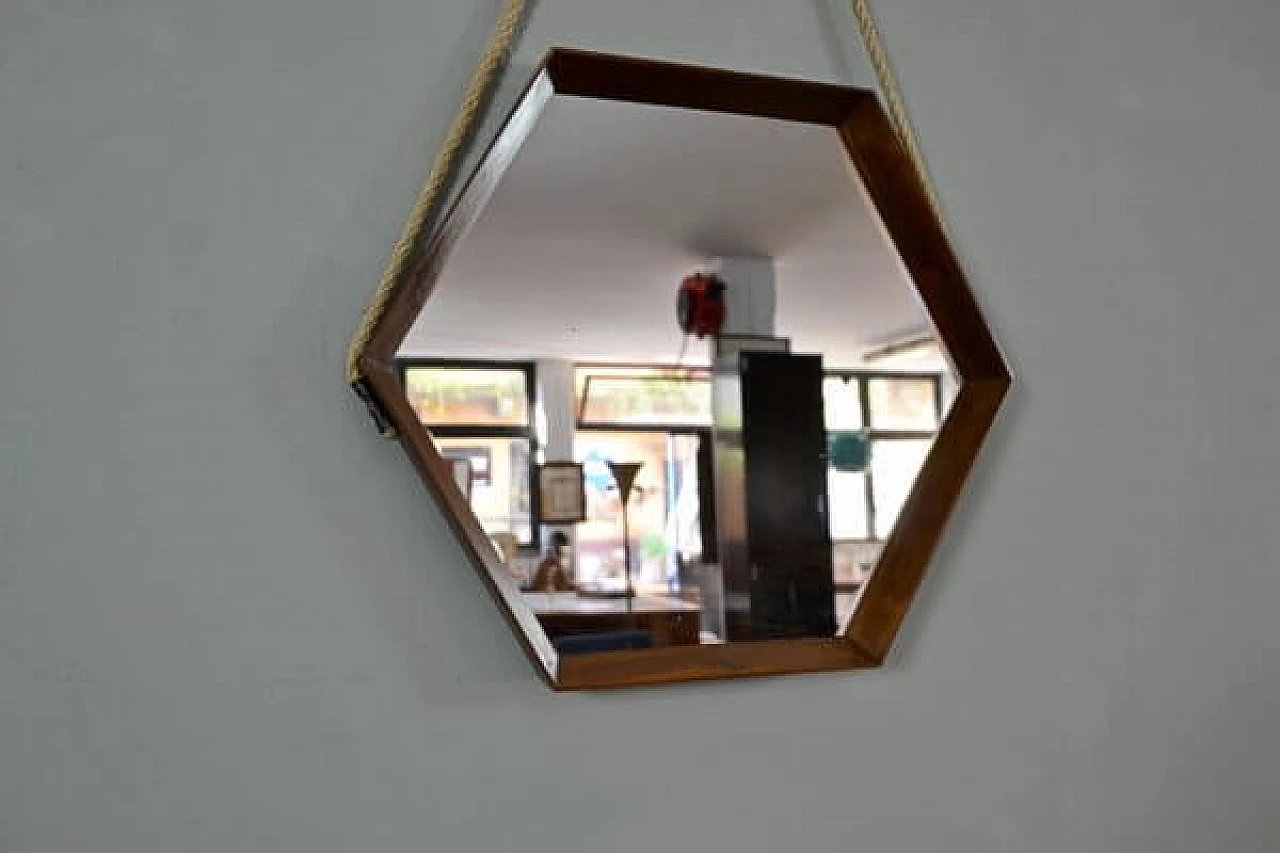 Hexagonal mirror in teak, 1960s | intOndo