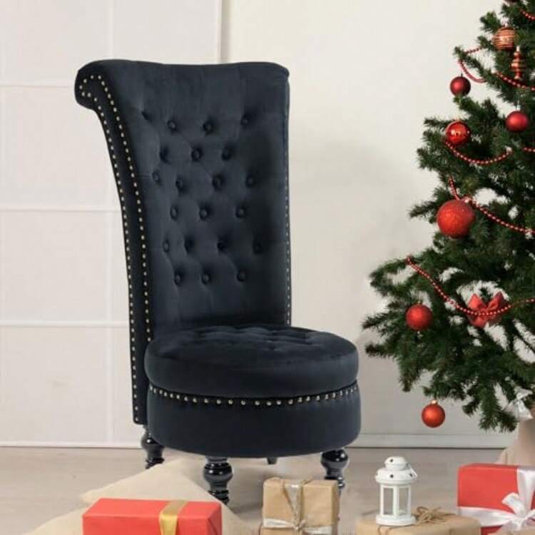 High Back Throne Chair Veet Arml Royal Accent Chair W/Storage Nailhead Trim And Rubberwood Legs For Living Room And Bedroom Black | SHEIN USA