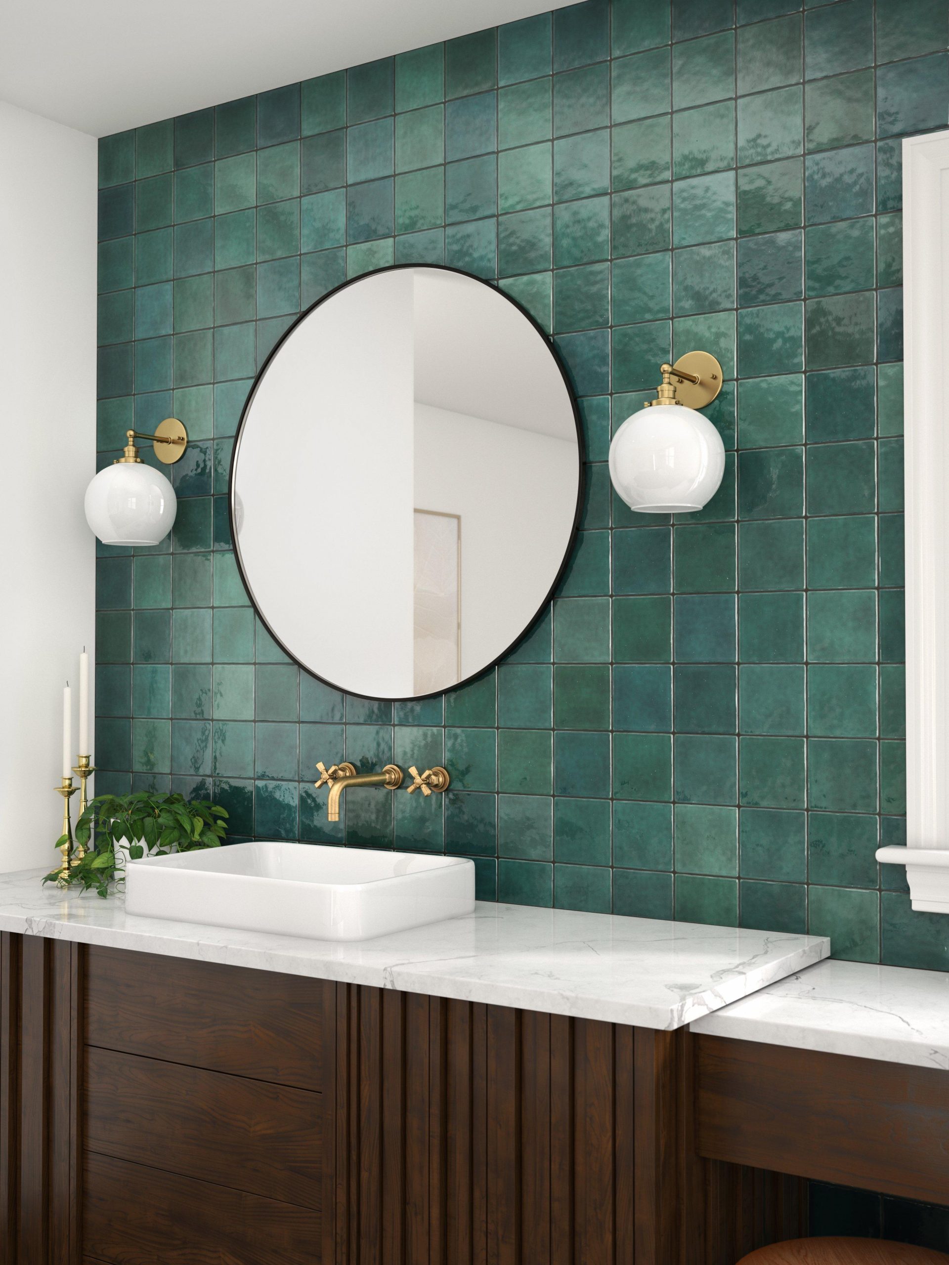 High Gloss 5 x 5 Square Ceramic Green Zellige Tile for Walls | Floor & Decor