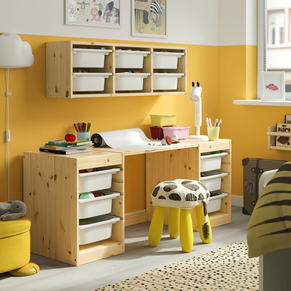 IKEA TROFAST desk with storage boxes, light White stained pine white, 48 7/8x17 3/8x20 1/2