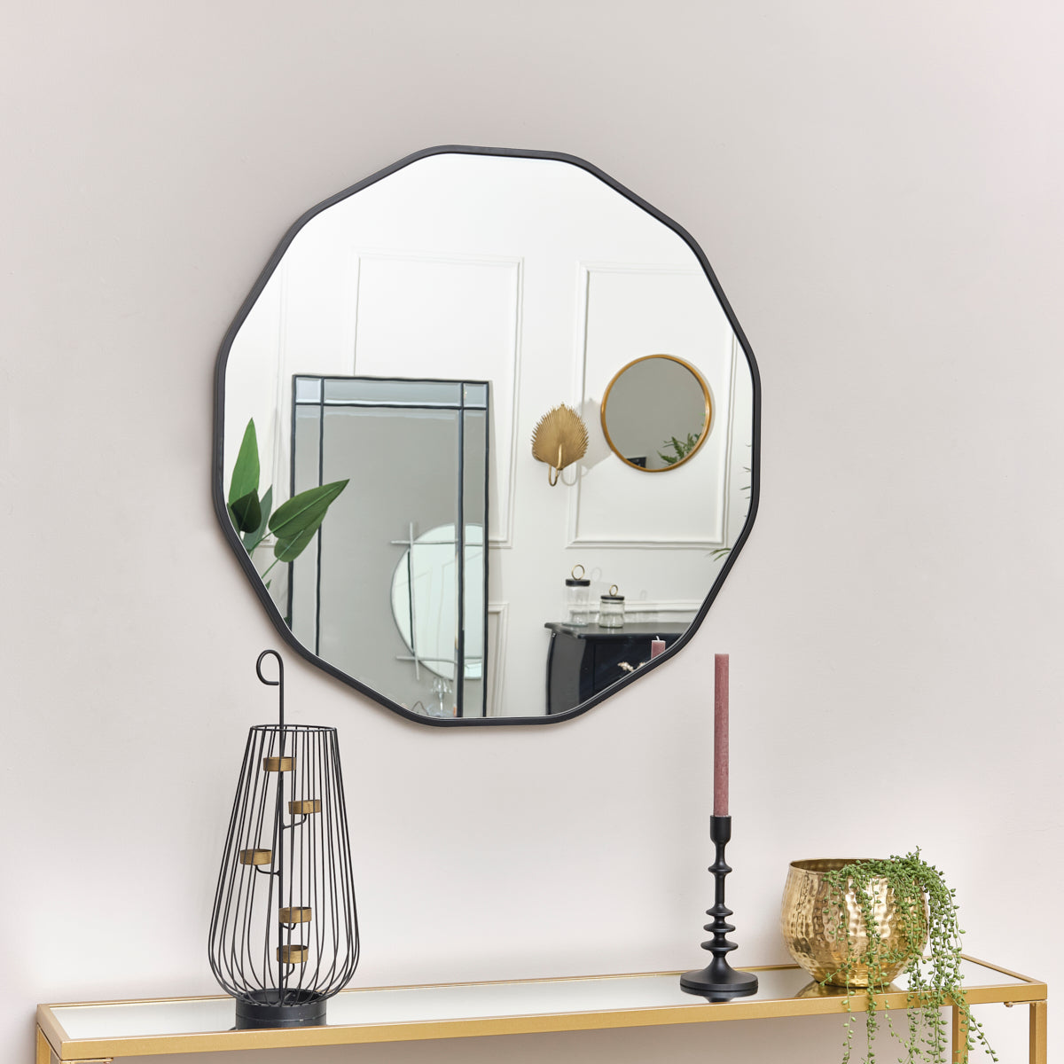 Large Round Black Scalloped Wall Mirror 90cm x 90cm – Windsor Browne