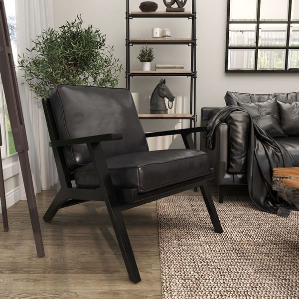 Leather Chair Black Mid Century Modern Accent Chair Black Leather Mid-Century Accent Chair With Teak Wood Frame Bed
