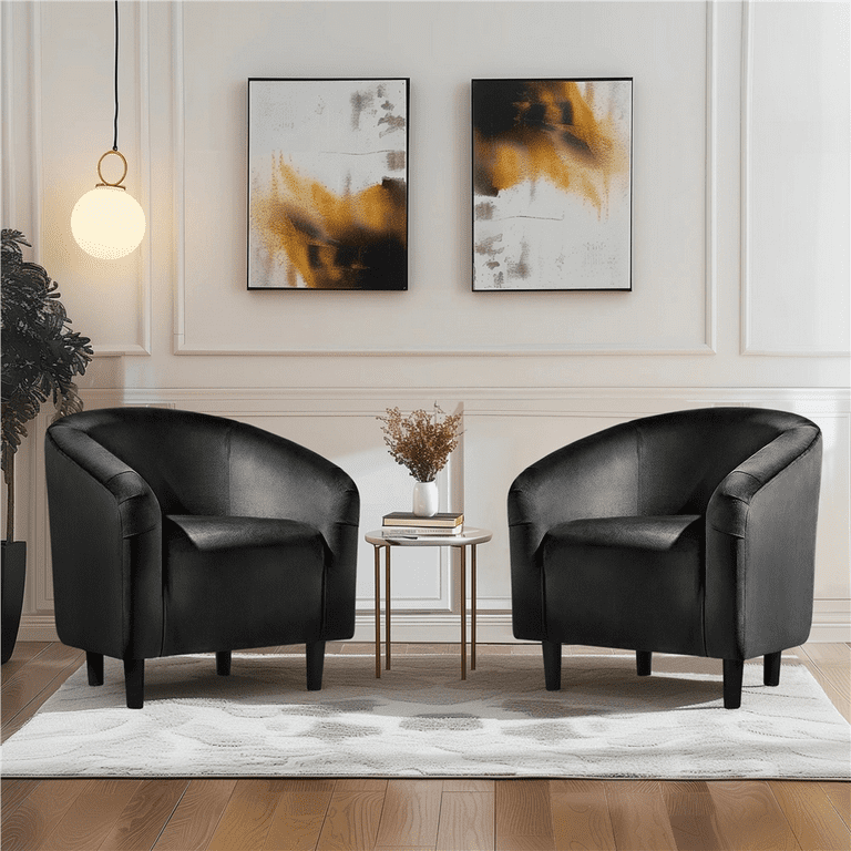 Living Room Black Velvet Tufted Accent Chair Renwick Modern Upholstered Accent Chair, Set Of 2, Black Velvet