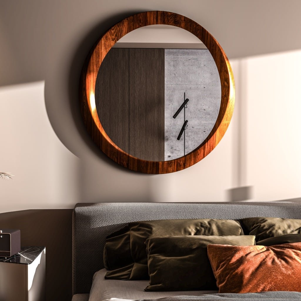 Luxury Round Wall Mirror Handmade Solid Beech Wood Frame - Merit Home