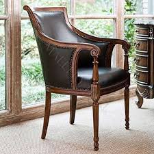 Mahogany Top Grain Black Leather Office Arm Chair