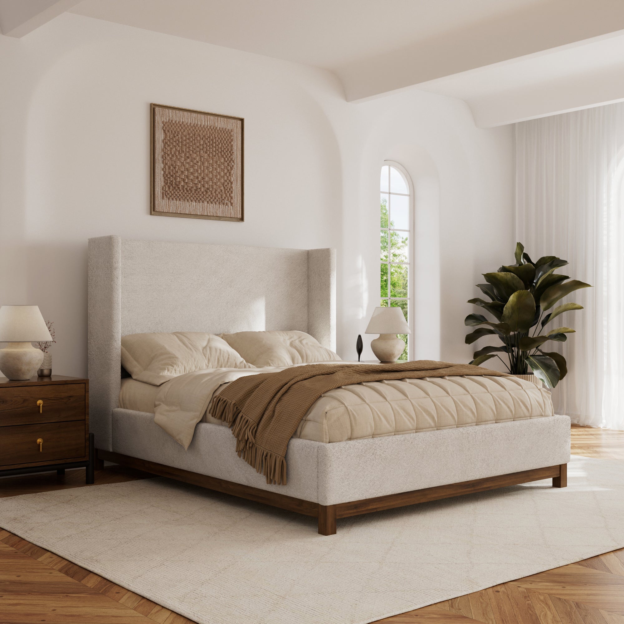 Miller Oat Upholstered Wing Bed – Sleek & Modern Design | DG Casa