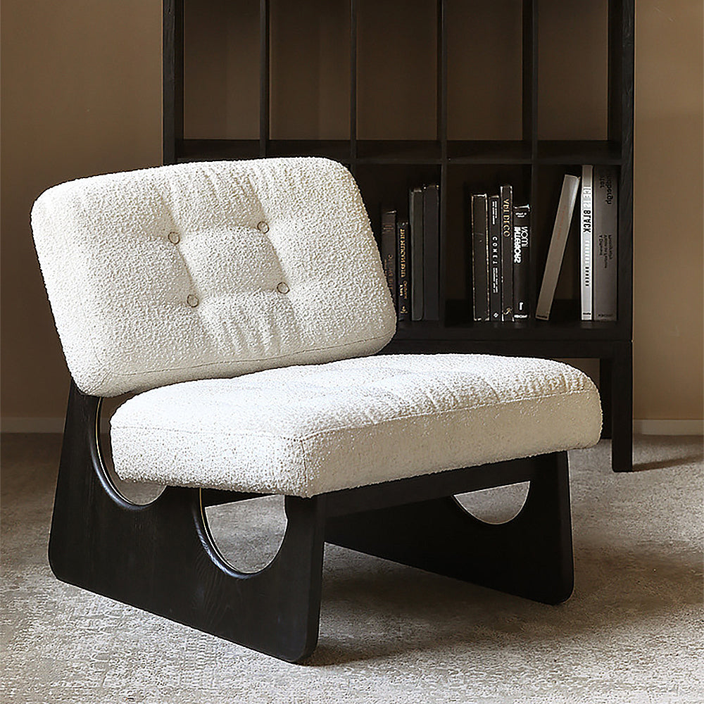 Modern Boucle Lounge Chair White & Black Accent Chair Ash Wood Upholstery - Wehomz – WEHOMZ