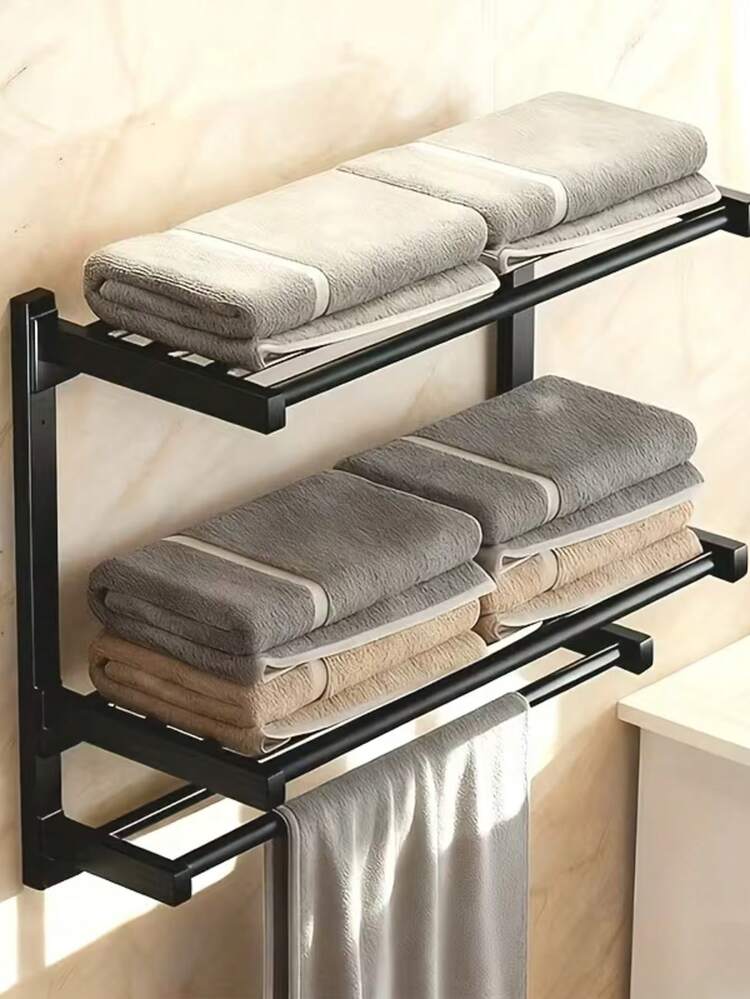 Multi-Tier Bathroom Towel Rack With Towel Bar, Space-Saving Wall-Mounted Design, Durable Metal Structure, Modern Minimalist Style, Neat And Orderly Towel Storage, Ideal For Small Bathrooms, Practica