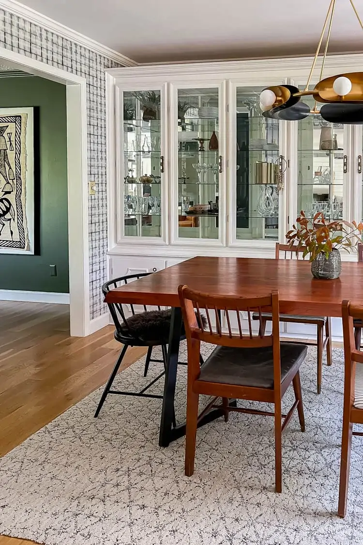 Our Modern Formal Dining Room with Wallpaper, Built-ins and more!