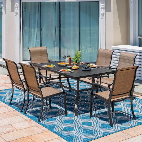 Outdoor Dining Set Outdoor Chair Set With Table Nuu Garden 7-Pieces Rust-Free Metal Outdoor Patio Dining Set With Textilene Dining Chairs And Rectangular Dining Table