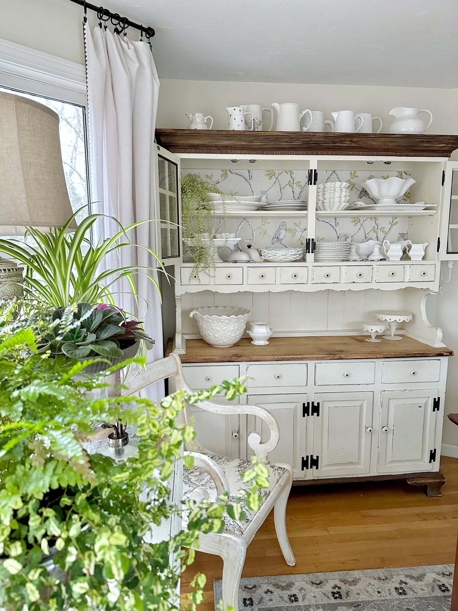 Quick and Easy China Cabinet Makeover Using Wallpaper - Celebrated Nest
