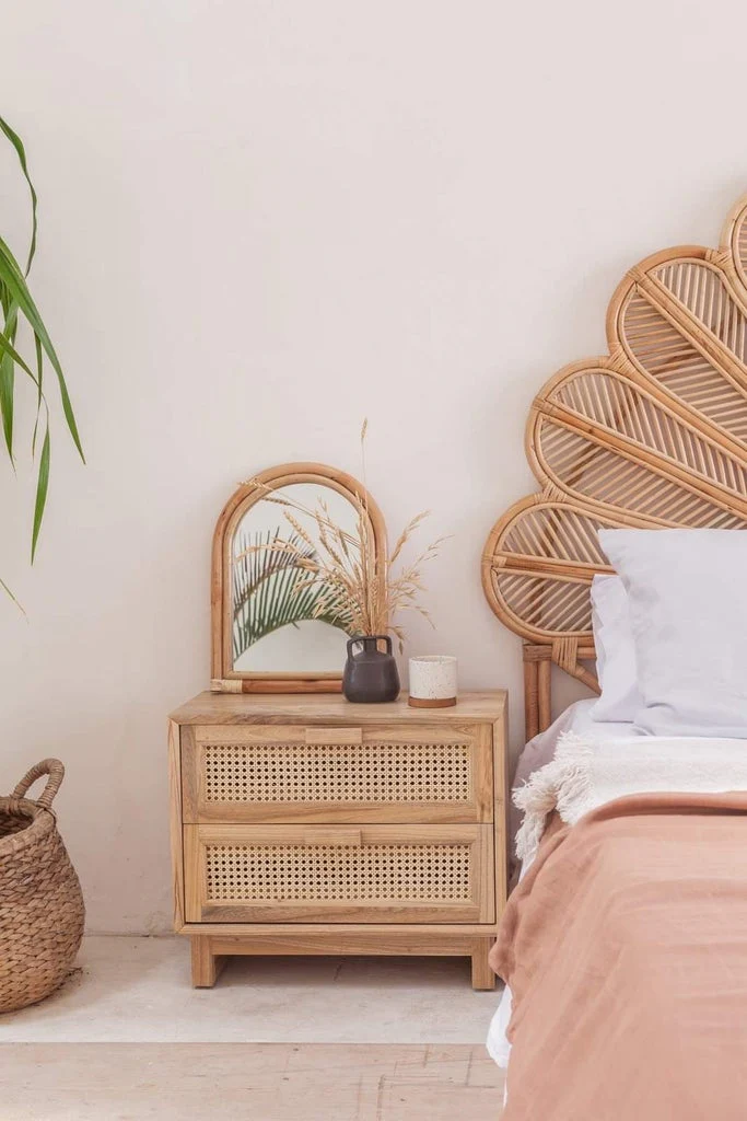 Rattan Bedside Table | Mango Wood Nightstand - aestheticcraft.in