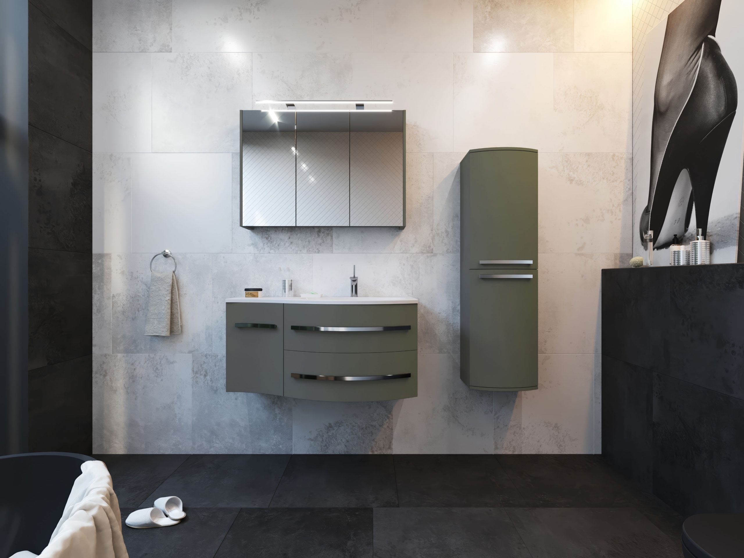 Sleek modern bathroom with stylish fixtures and elegant decor elements.