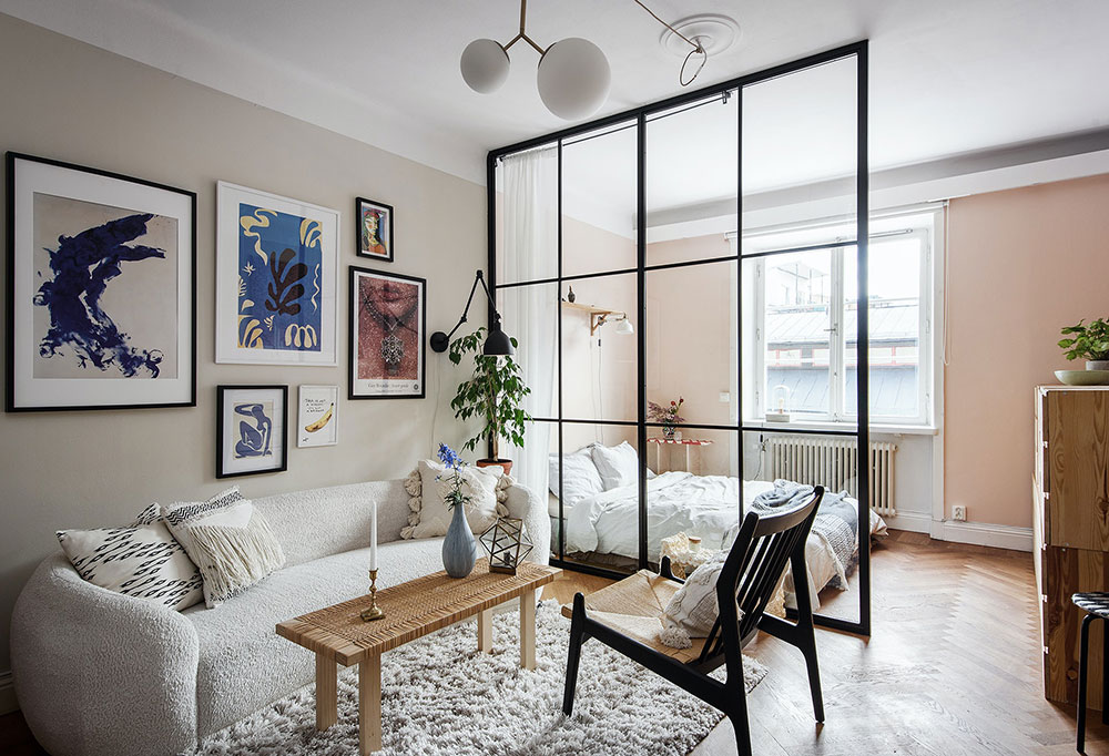 Small but beautiful apartment with bedroom behind glass partition (37 sqm) 〛 ◾ Photos ◾ Ideas ◾ Design