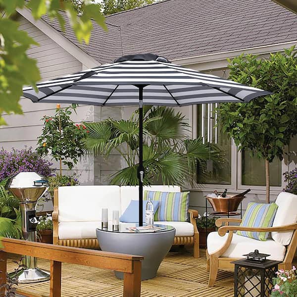 Small Outside Table Umbrella Patio Umbrella Wooden 13ft 8-Rib With Weighted Base