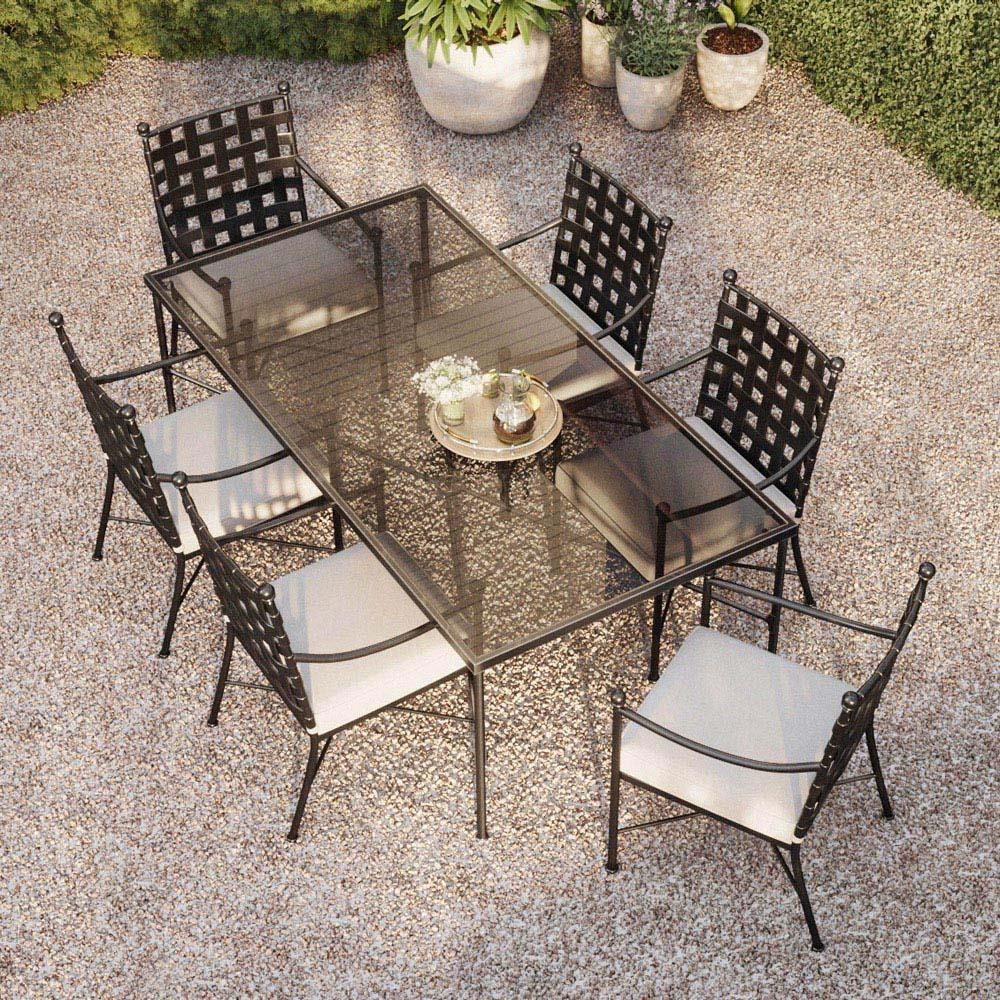 Sunset West Provence French Country Glass Top Black Metal Outdoor Dining Table