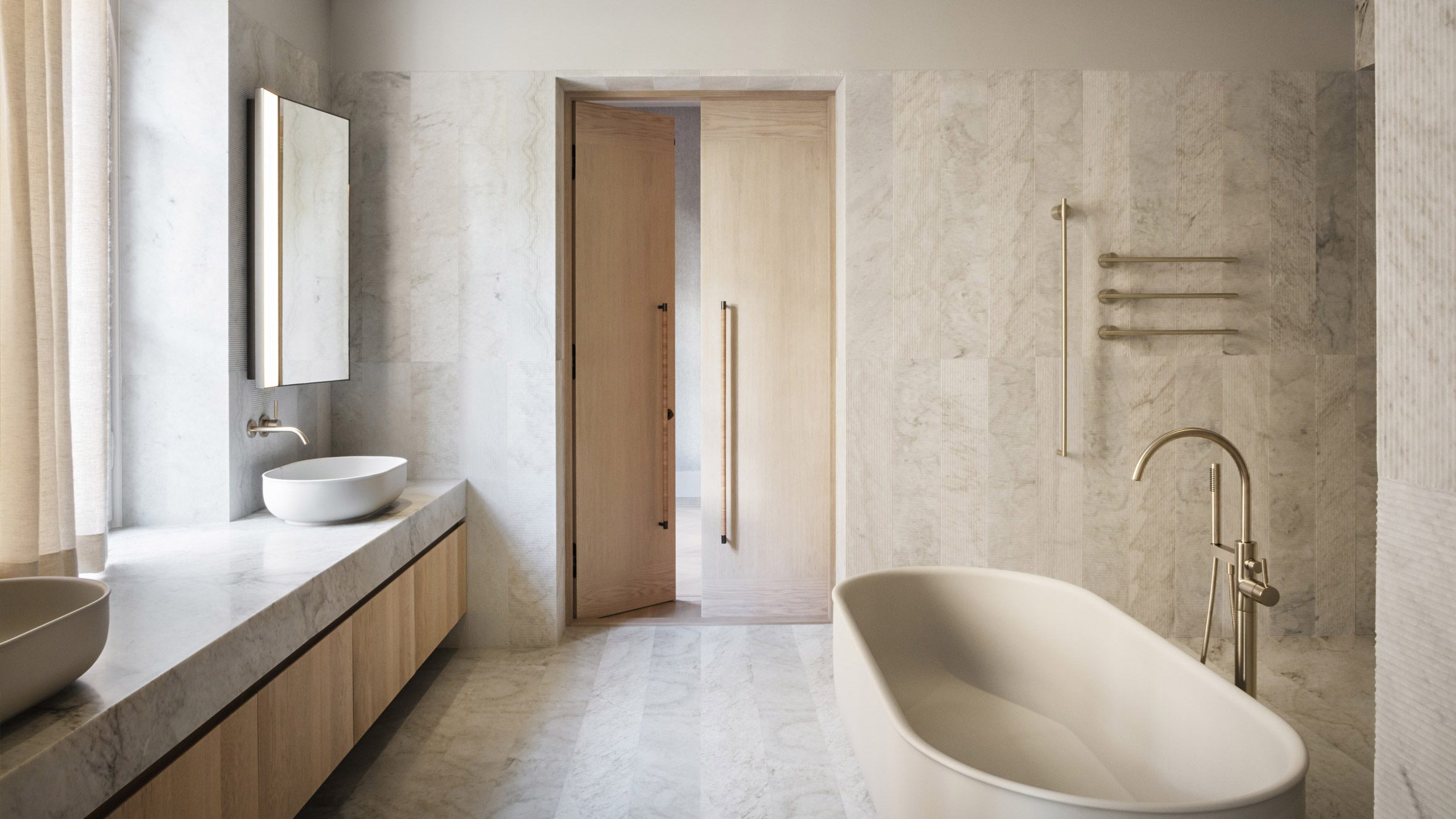 Ten bathrooms where marble lines the walls