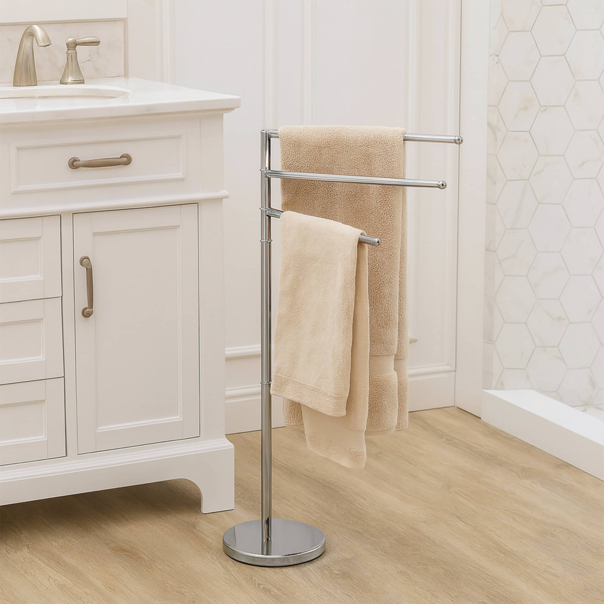Towel Storage Chrome Standing Towel Rack Silver 3-Arm Towel Drying Rack