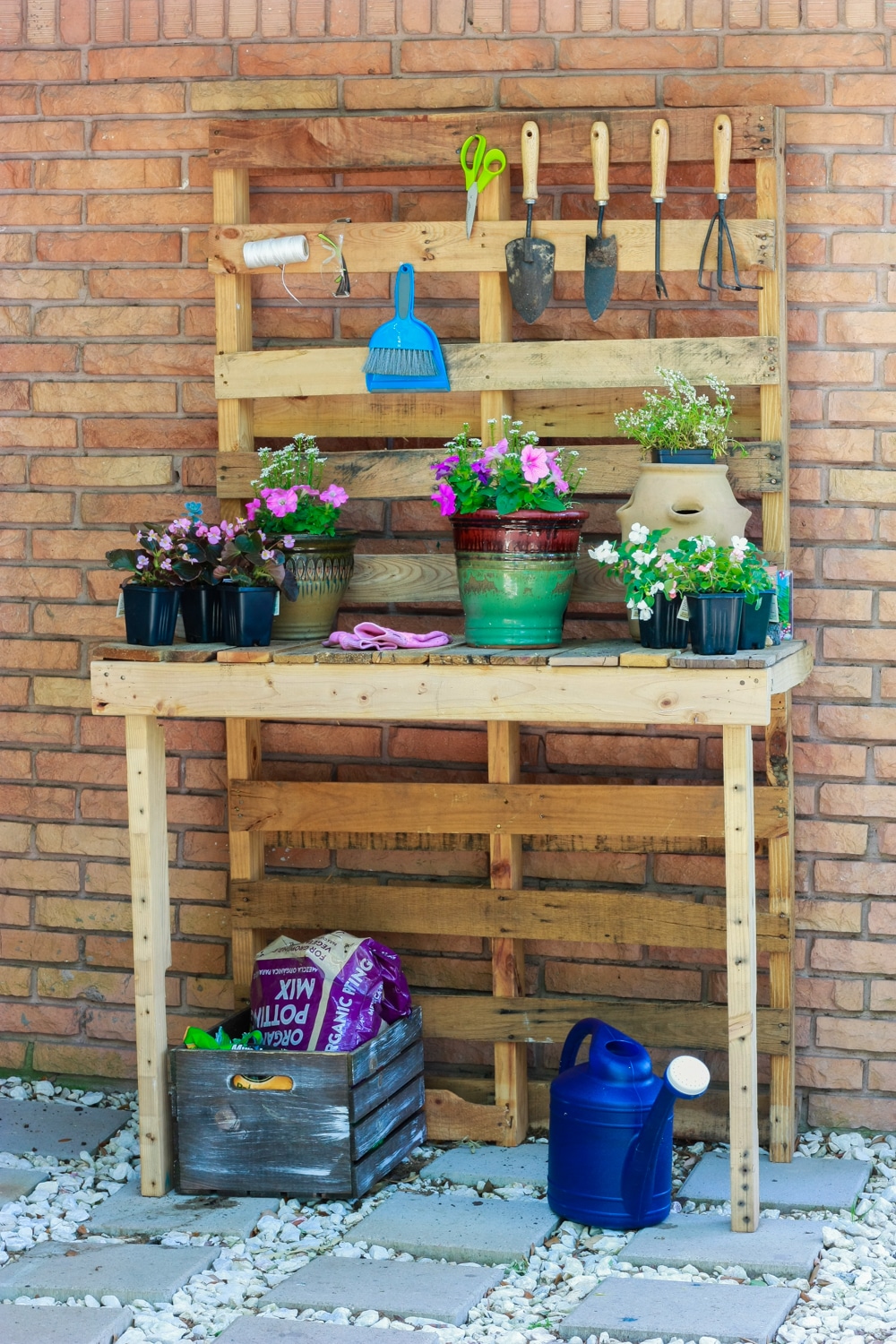 Upcycled Potting Bench 65 Wooden Outdoor Potting Bench Table, Garden Potting Bench
