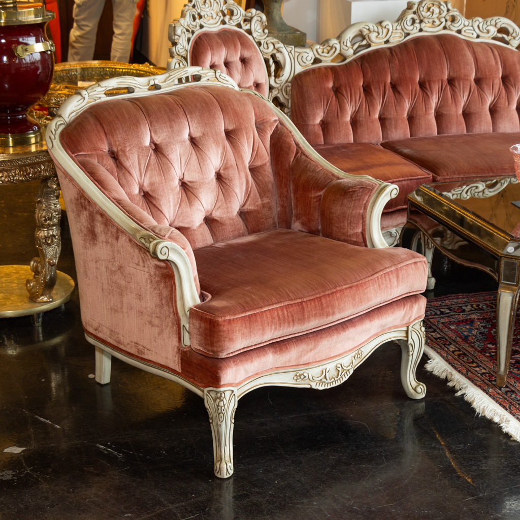 Vintage KINGSLEY FURNITURE French Victorian Style Wood Framed Chair in Pink
