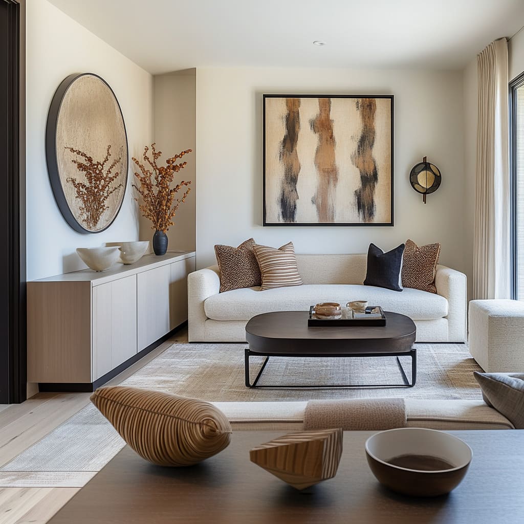 Warm Minimalist Small Living Room Ideaa\s with Organic Details