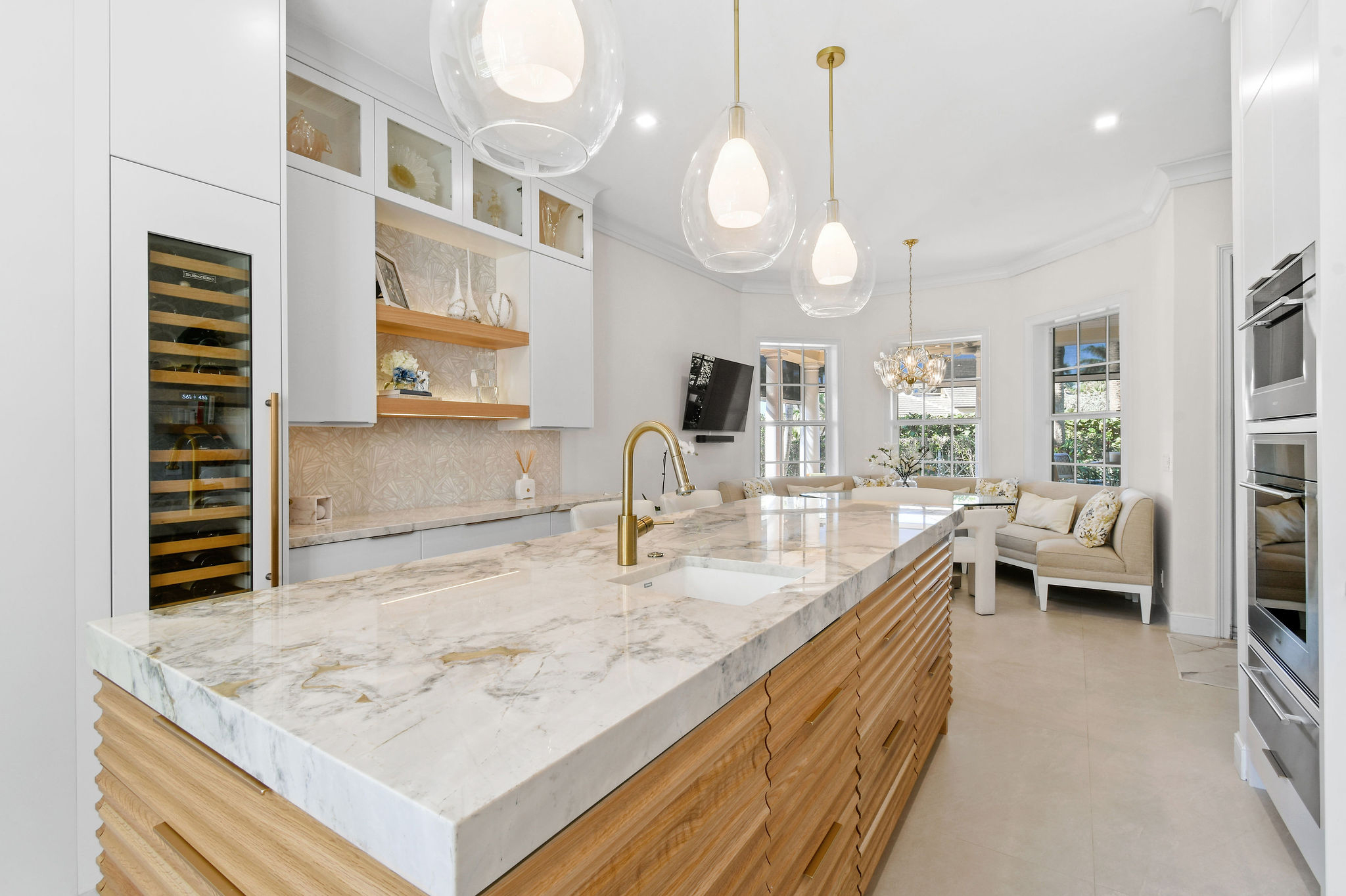White Painted Kitchen with Custom Island - Crystal Cabinets