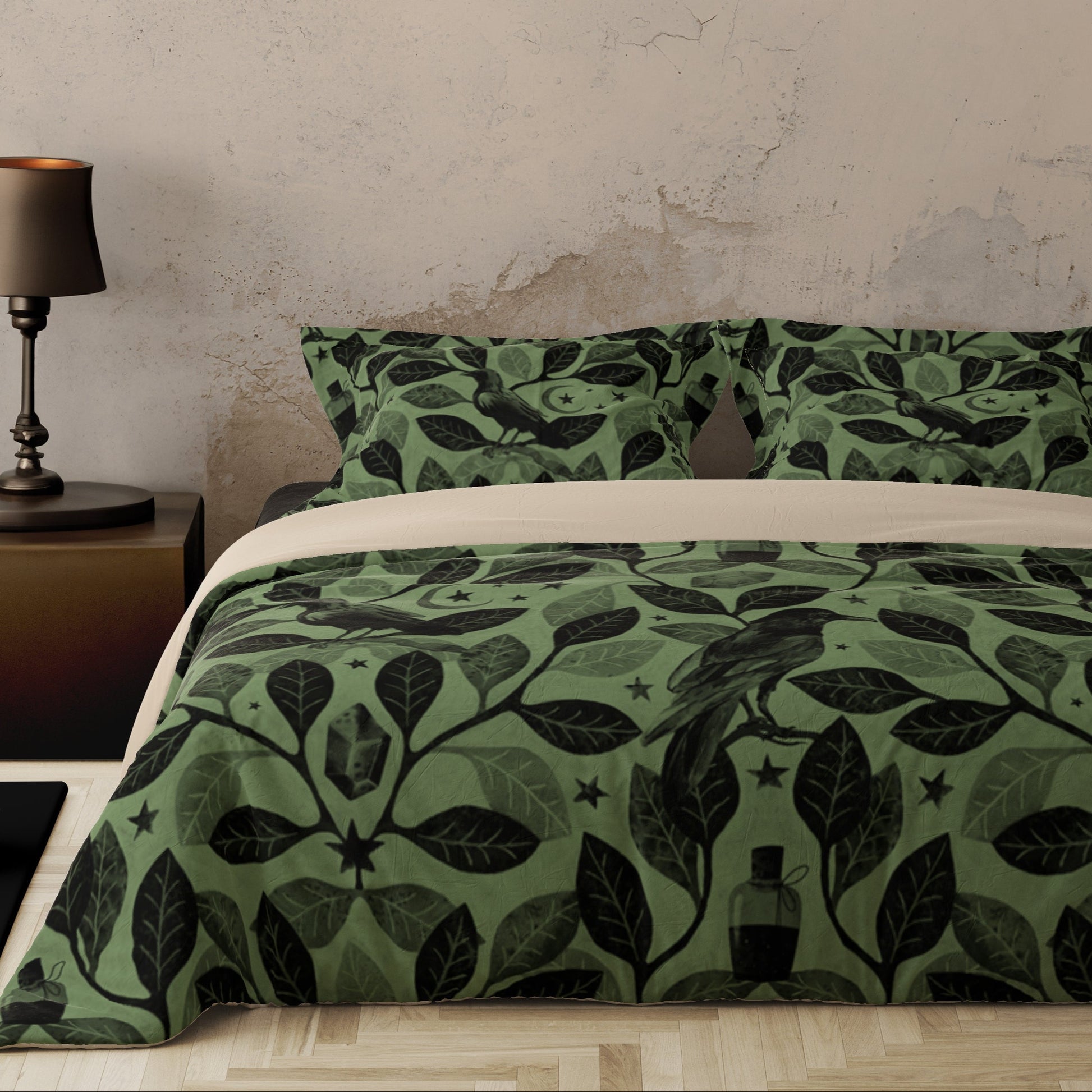 Witchy Watercolor Raven Duvet Cover - Green – Red Finch Creations