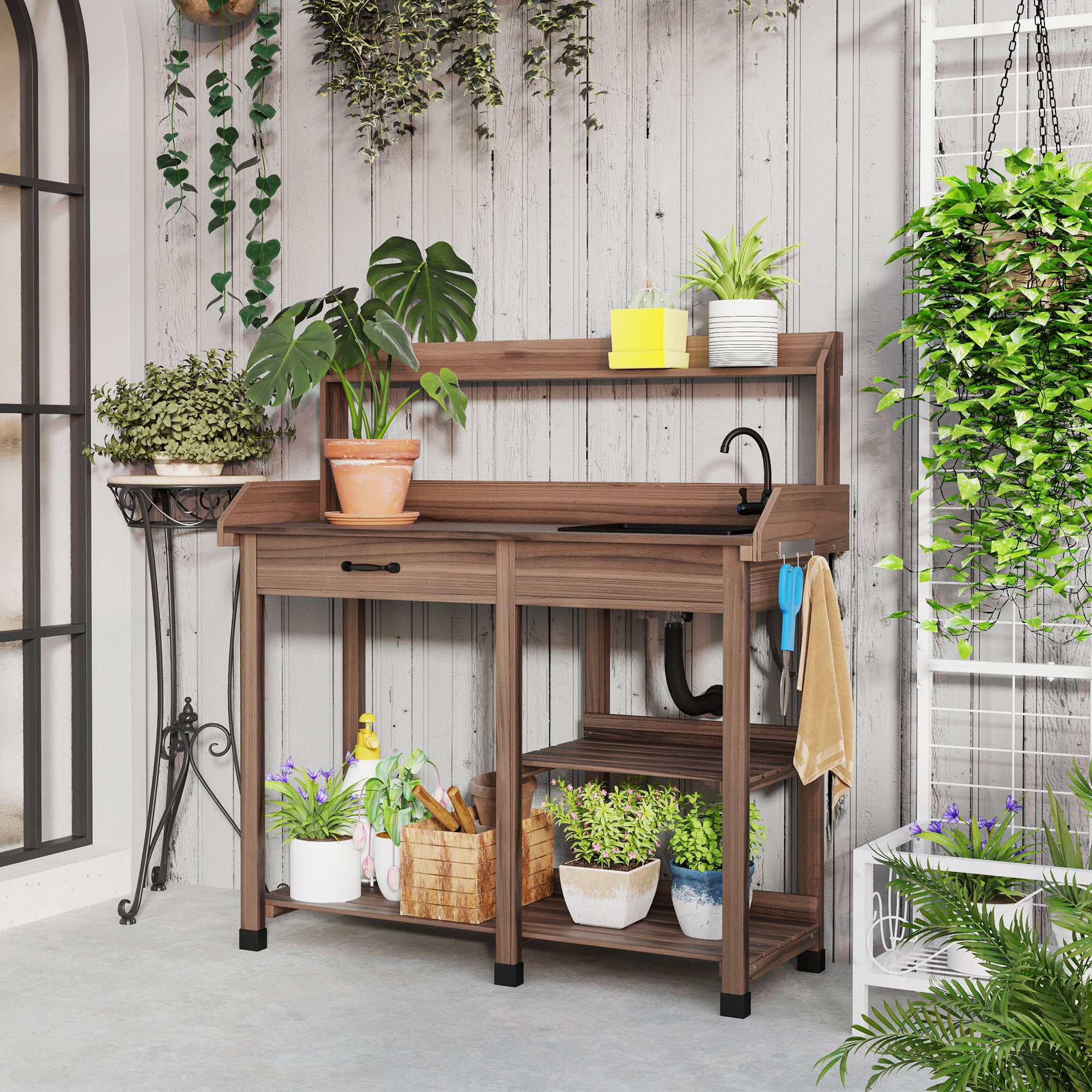 Wooden Potting Cypress Potting Bench Patio Potting Bench Outdoor Patio Potting Bench Table Garden
