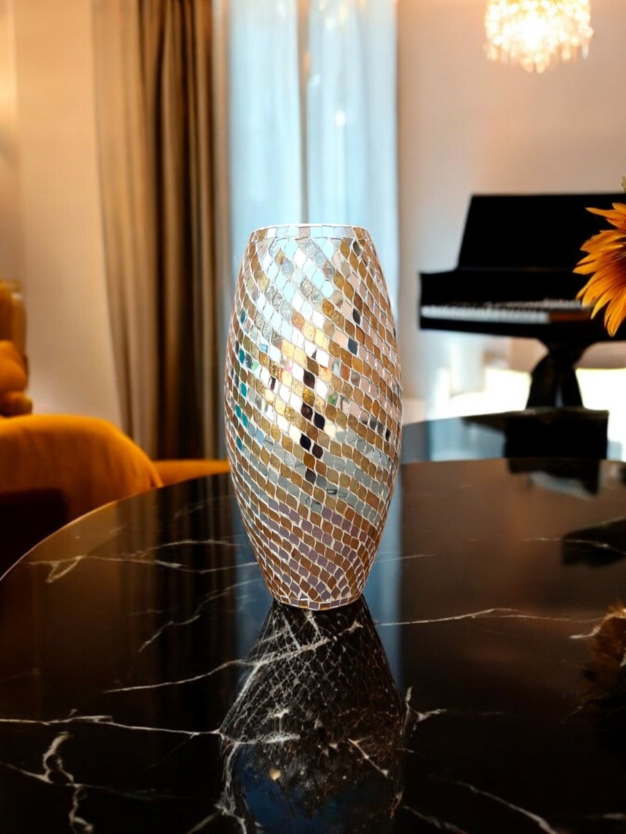 14' H Vase Mirror Brown Mosaic In Leaf Swirl Design | eBay UK