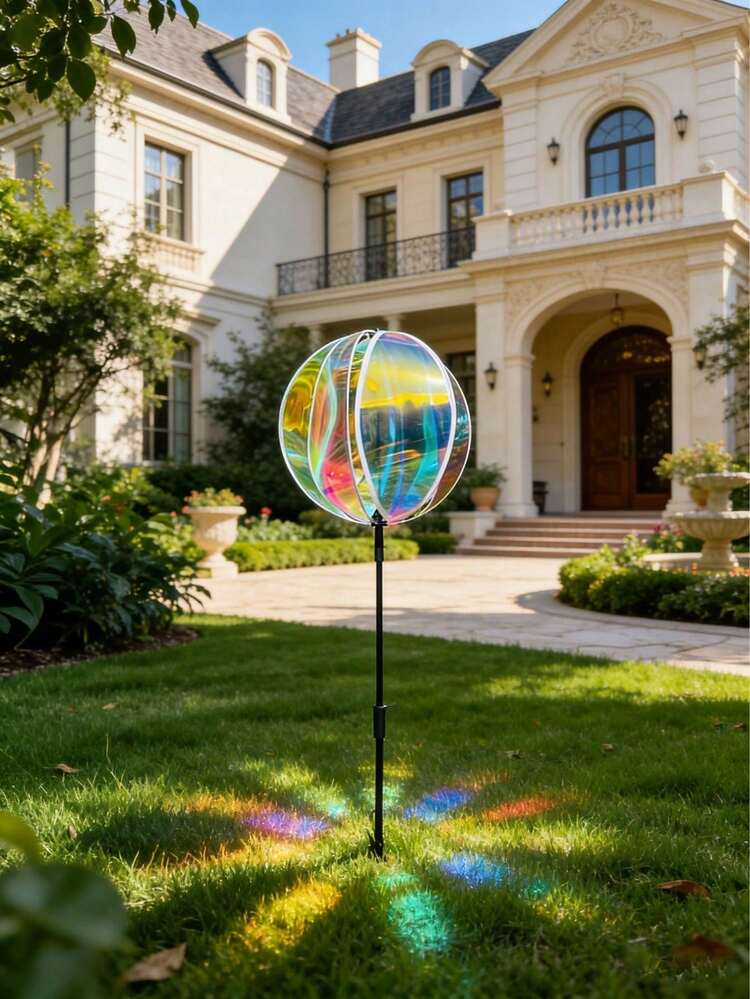 2pcs/1pc Colorful Holographic Rotating Ball, Garden Ground Decor Ball, Garden Sun Catcher, Sun Collector, With Dazzling Colorful Film Rotating Effect And Multi-Color Reflective Round Ball Rotating E