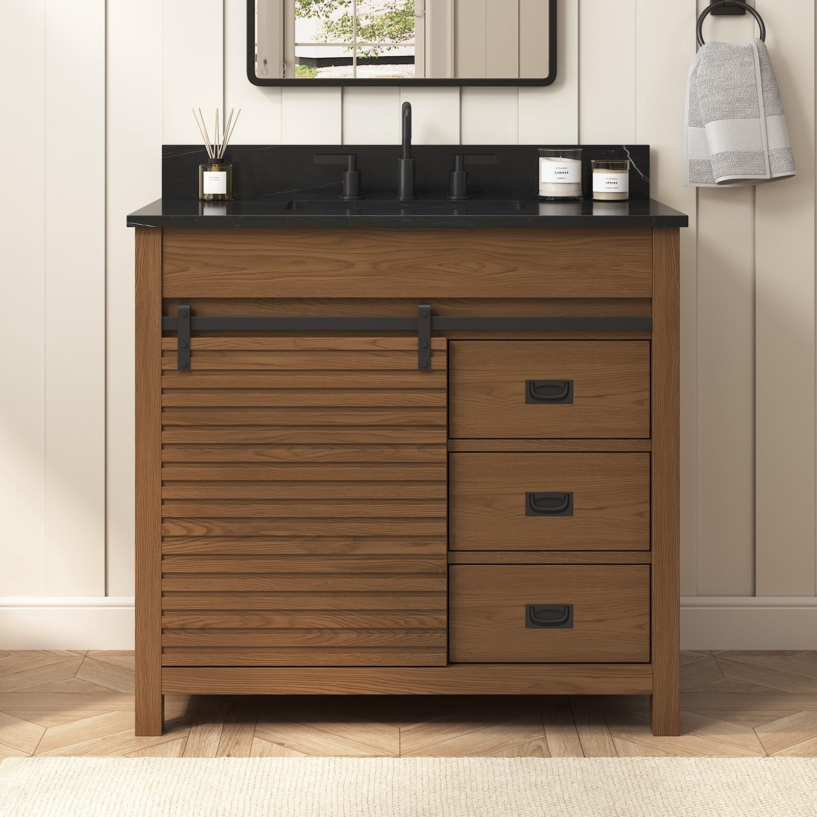 36 Inch Bathroom Vanity With Sink – Modern Freestanding Cabinet, Solid Wood & MDF, 2 Pull-Out