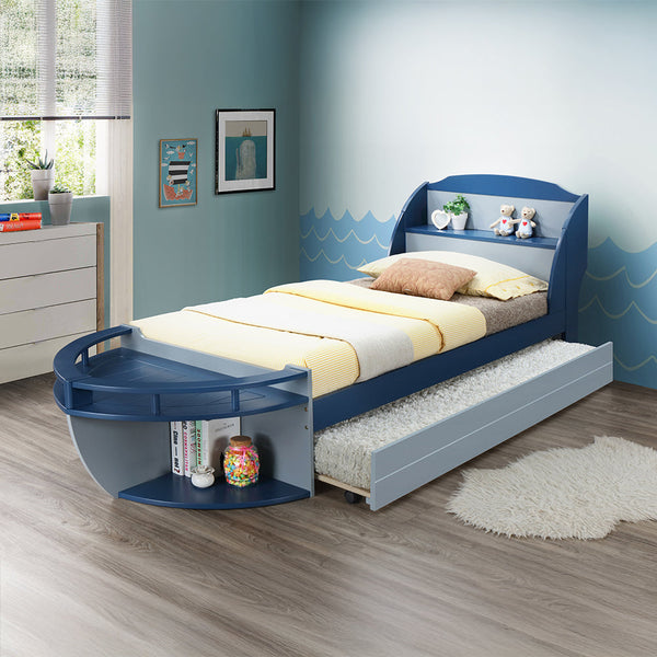 ACME Neptune II Twin Storage Boat Bed, Gray/Navy