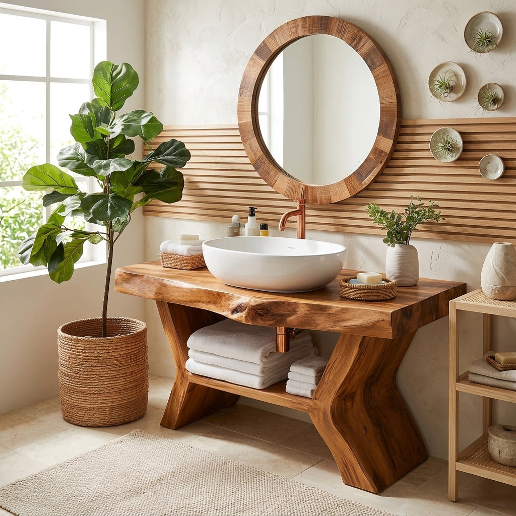 Artisan Live Edge Wood Vanity with Sculptural Wave Legs