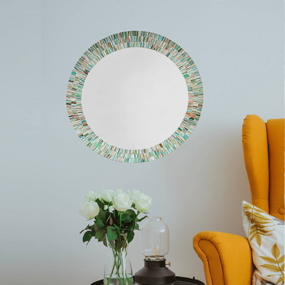 Big Mosaic Mirror in Green Rainbow colour tone Size 24''